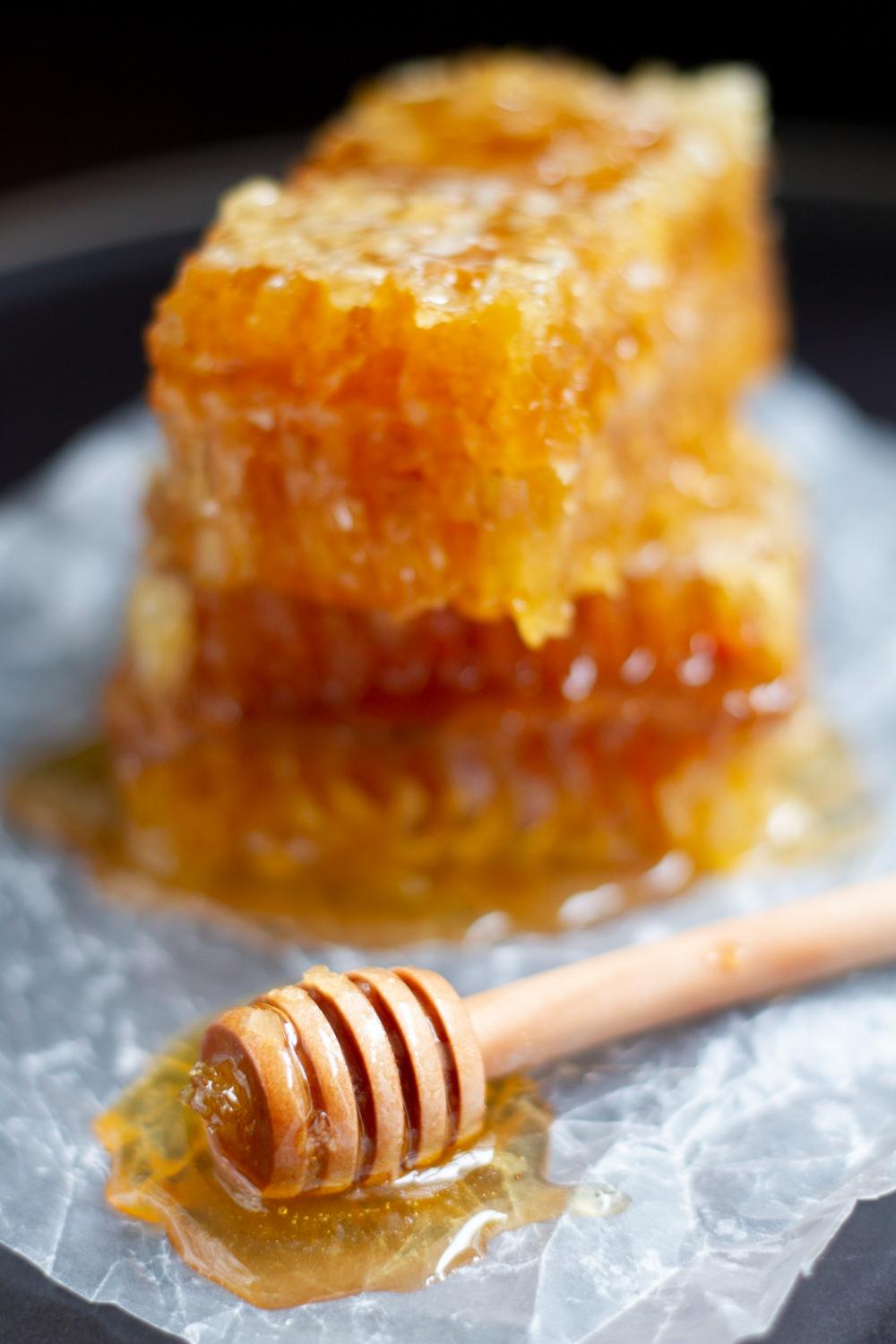 wooden-honey-dipper-with-honeycomb-waxed-paper